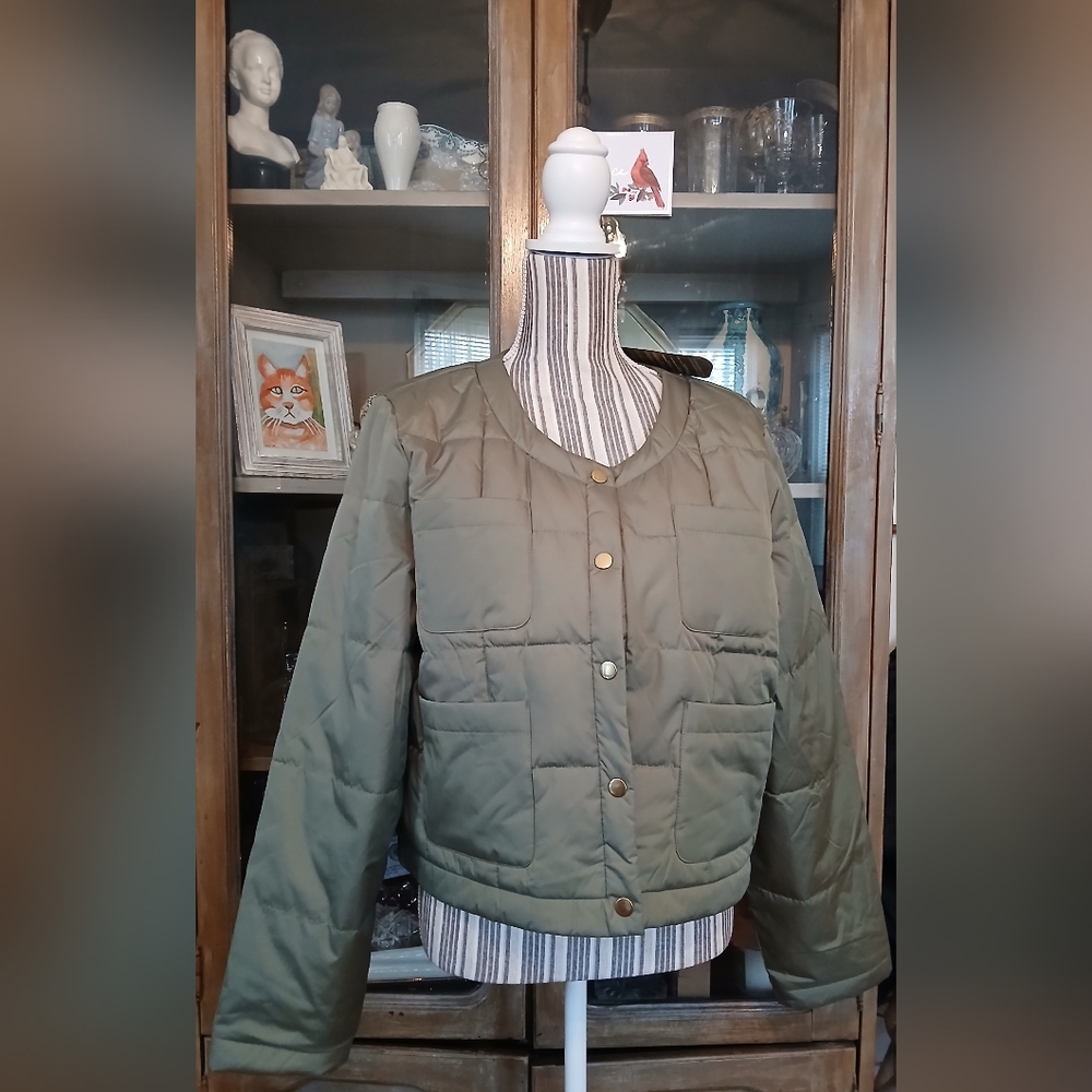 J. Crew 'Louisa' Primaloft Green Quilted Lady Jacket - xl